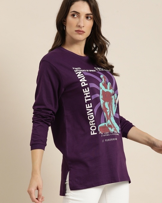 Shop Women's Purple Graphic Oversized T-Shirt-Design