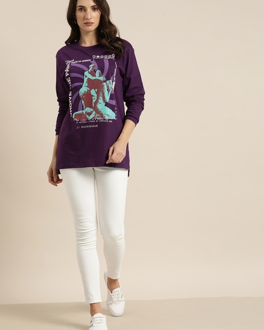 Shop Women's Purple Graphic Oversized T-Shirt