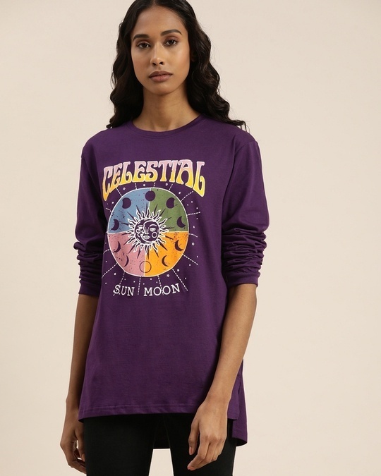 Buy Women's Purple Los Angeles Typography Oversized T-shirt Online at  Bewakoof