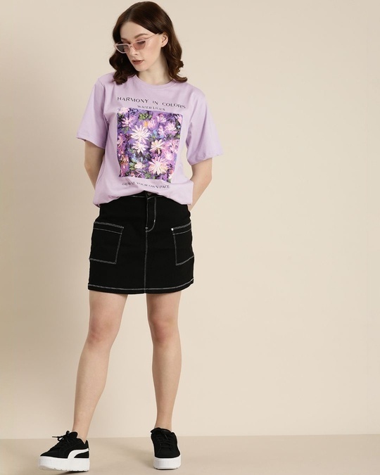 Shop Women's Purple Graphic Printed Oversized T-shirt-Full