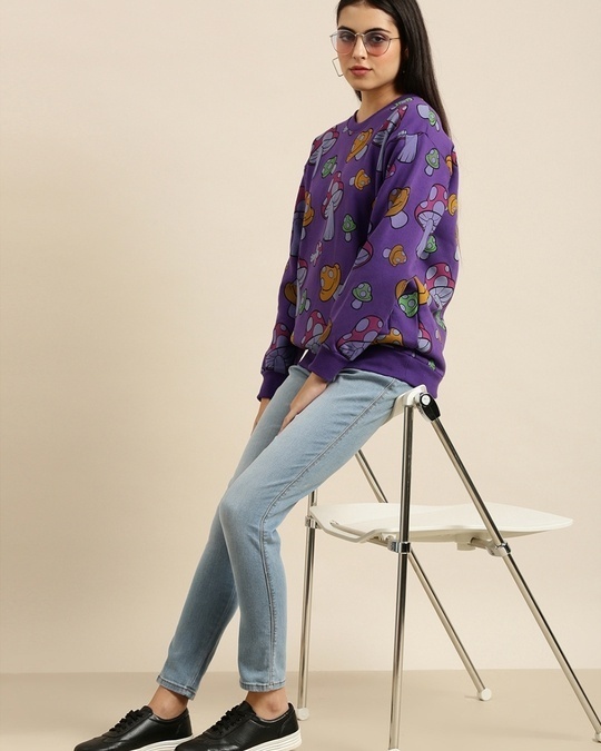 Shop Women's Purple Mushrooms Printed Oversized Sweatshirt-Full
