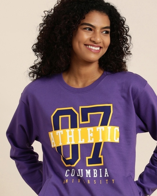 Shop Women's Purple Typography Oversized Sweatshirt-Full