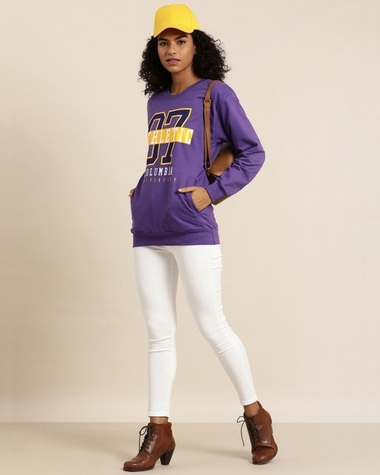 Shop Women's Purple Typography Oversized Sweatshirt