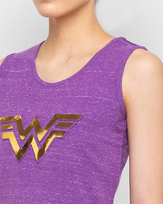 Shop Women's Purple Wonder Women Logo Gold Foil Printed Tank Top