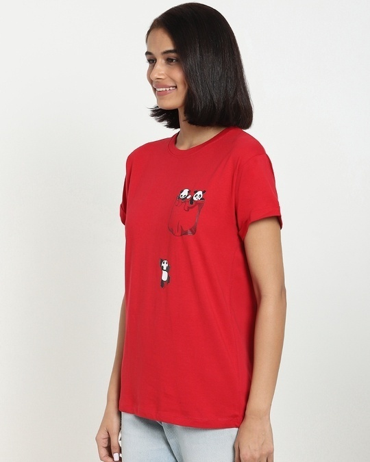 Shop Women's Red Climbing Pocket Panda Boyfriend T-shirt-Back