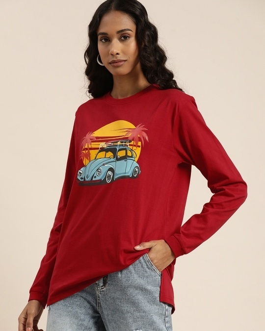 Shop Women's Red Graphic Print Oversized T-shirt-Front