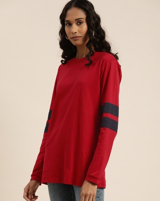 Shop Women's Red Solid Oversized T-shirt-Back