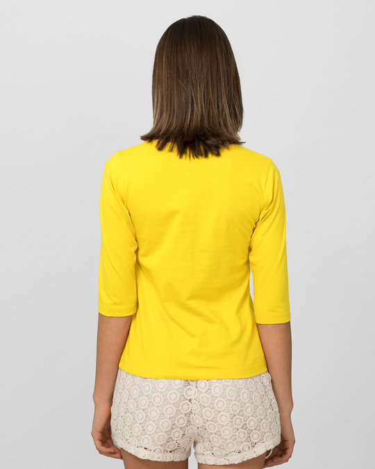 Shop Women's Round Neck 3/4 Sleeve Combo T-Shirts Yellow-Purple
