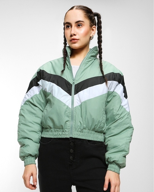 Buy Women s Sage Color Block Oversized Bomber Jacket Online at Bewakoof