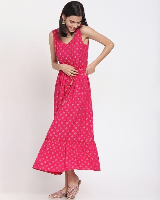 Shop Women's Sleeveless Ethnic Dress-Front