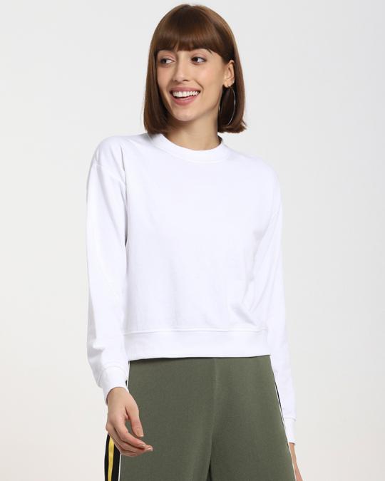 Shop Women's Solid Short White Sweatshirt-Front