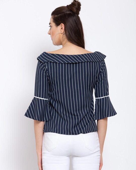 Shop Krislon Synthetics Women's Striped Top with Bell Sleeve-Back