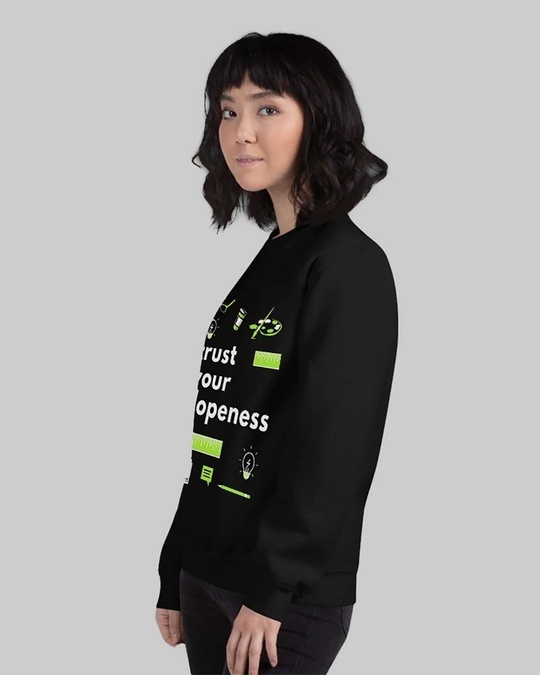 Shop Women's Black Trust Your Dopeness Printed Regular Fit Sweatshirt-Back
