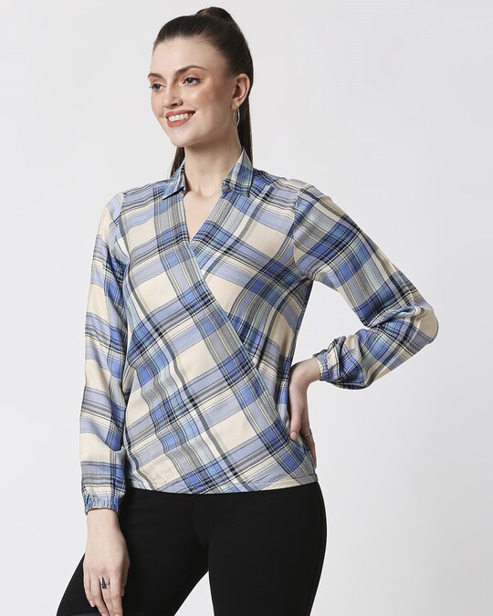Shop Women's Checks Overlap Shirt Top-Design