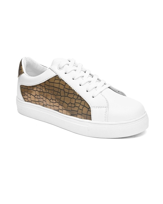 Buy Women's White and Gold Textured Casual Shoes Online in India at ...