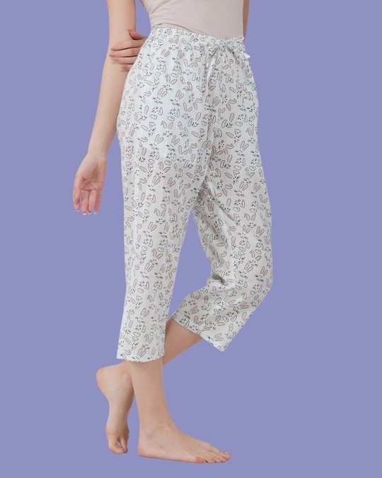 Shop Women's White Cute Bunny All Over Printed Capris-Back