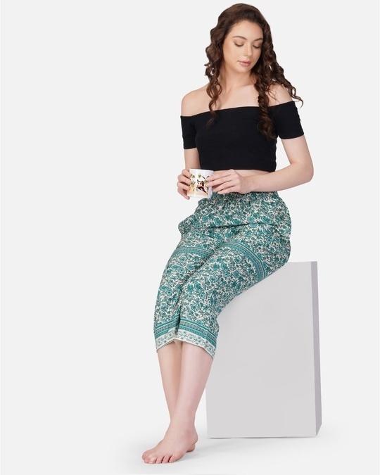 Shop Women's White & Green All Over Printed Capris