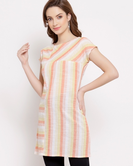 Buy Women's White & Orange Striped Top for Women White Online at Bewakoof