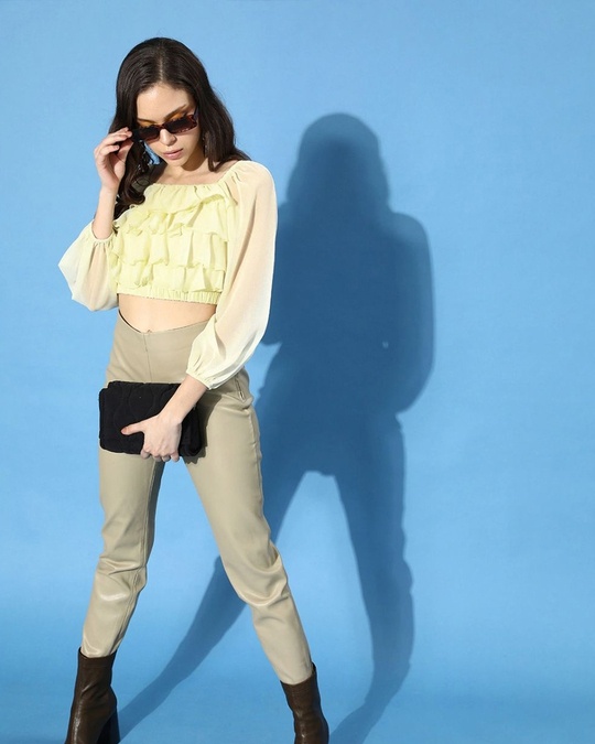Buy Women's Yellow Ruffled Crop Top Online at Bewakoof