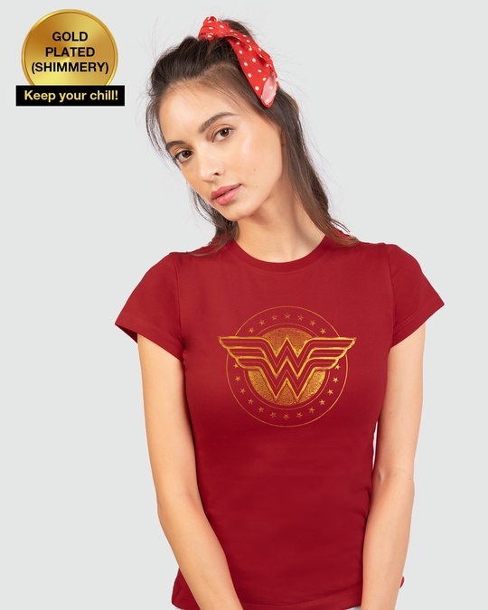 Shop Wonder Woman Half Sleeve T-Shirt (DCL) Bold Red-Front
