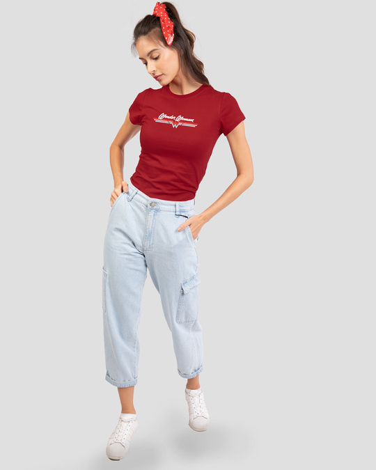 Shop Wonder Women Stripes Half Sleeve T-Shirt (DCL) Bold Red-Design