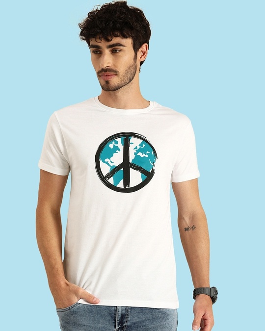 Shop Men's White World Peace T-shirt-Front
