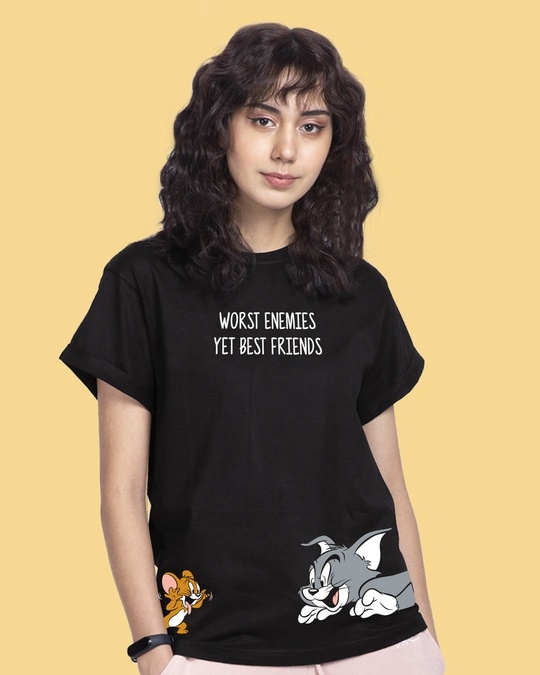 Shop Women's Black Worst Enemies Boyfriend T-shirt-Front