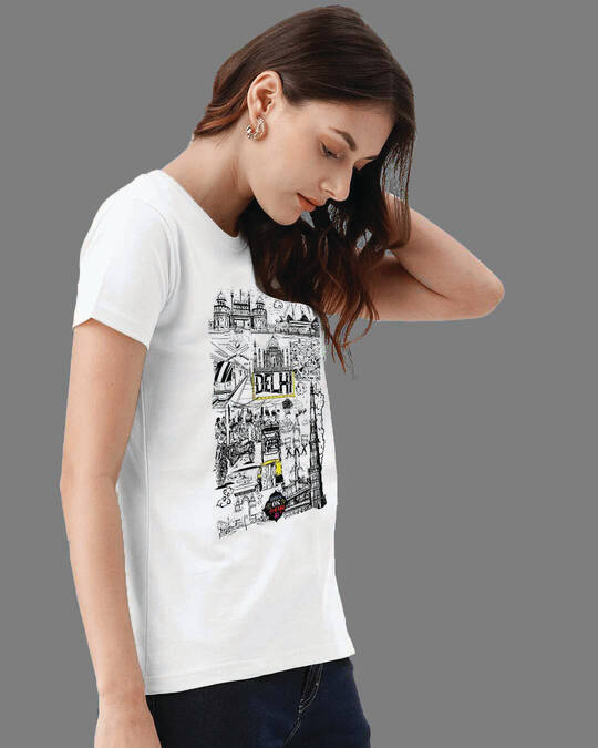 Shop Women's Delhi Travel Doodle Premium Cotton T-shirt-Design