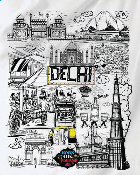 Shop Women's Delhi Travel Doodle Premium Cotton T-shirt-Full