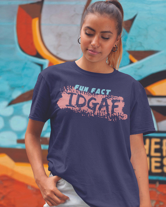 Shop Women's Blue IDGAF Printed  Premium Cotton T-shirt-Front