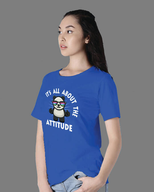 Shop Women's Blue Panda Attitude Premium Cotton T-shirt-Design