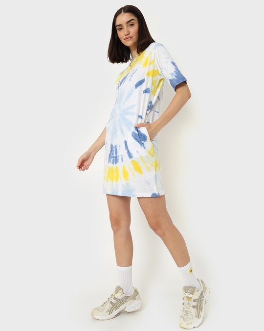 Shop Women's Yellow And Blue Tie N Dye Boyfriend Dress-Design