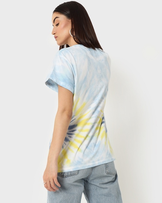 Shop Women's Yellow And Blue Tie N Dye Boyfriend T-Shirt-Full