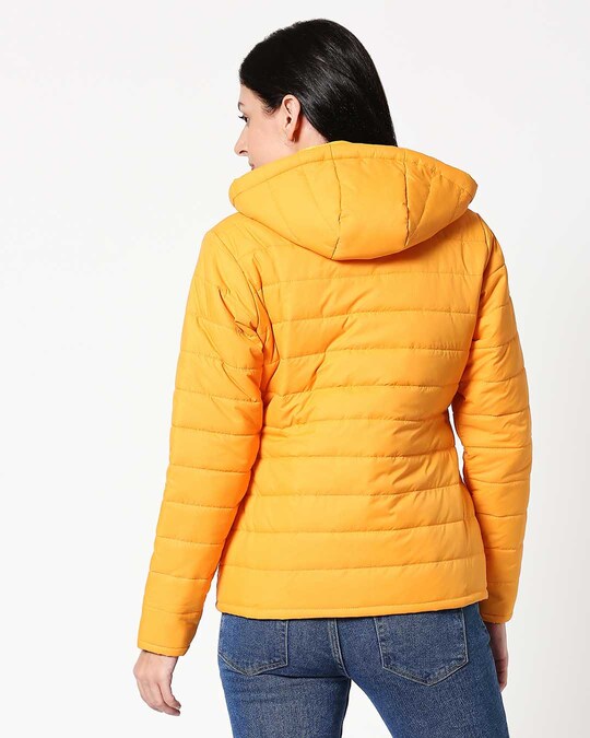Shop Yellow Plain Puffer Jacket with Detachable Hood-Full