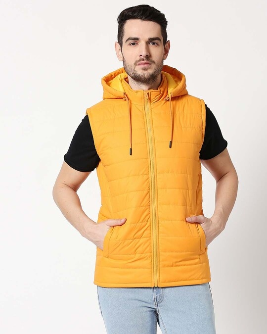 men's sleeveless puffer jacket with hood
