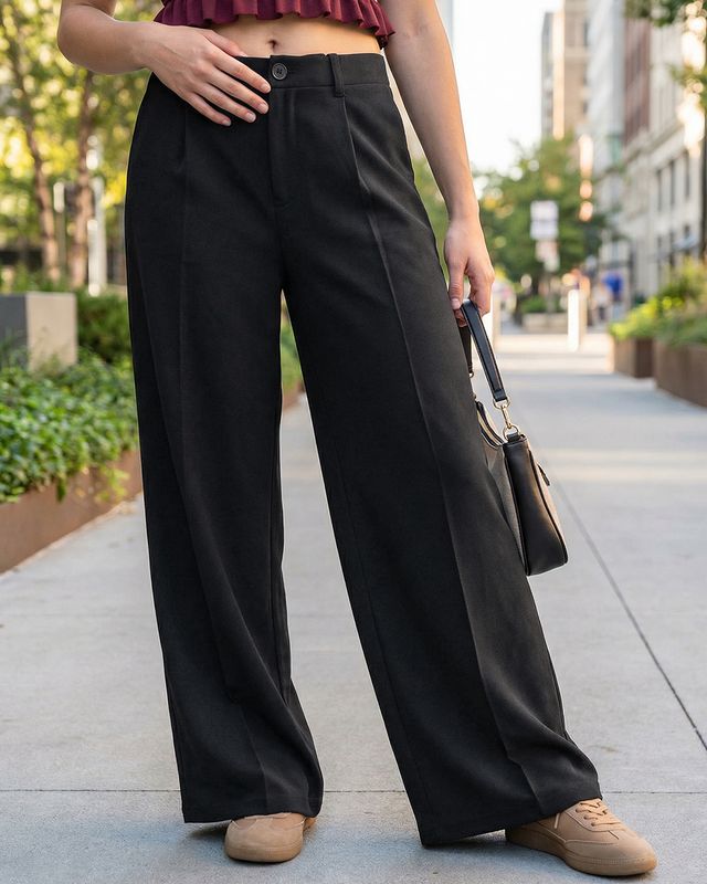 Women's Jet Black Flared fit Korean Pants