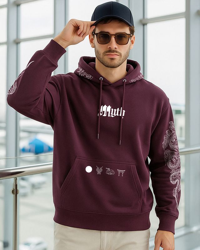 Men's Brown Myth Graphic Printed Oversized Hoodies