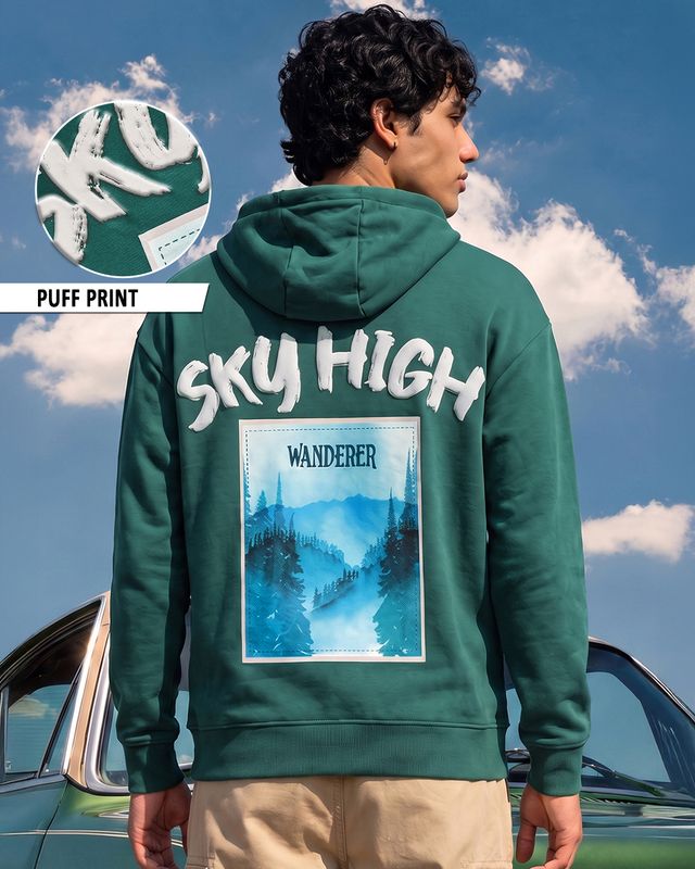 Men's Forest Biome Green Escape Graphic Printed Oversized Hoodies
