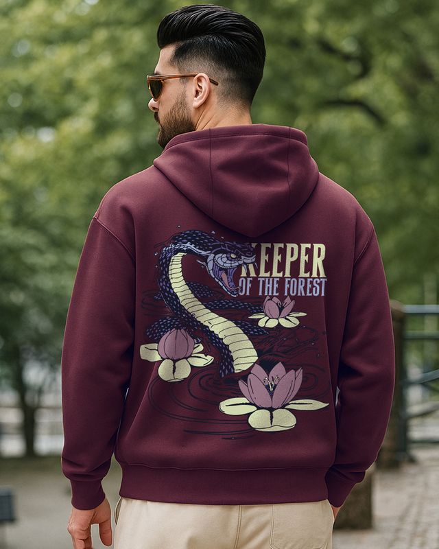 Men's Brown Forest Keeper Graphic Printed Oversized Hoodies