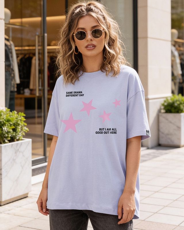 Shop Women's Thistle Purple Same Drama Graphic Printed Oversized T-shirt-Front