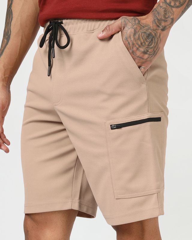Men's Warm Taupe Brown Textured Cargo Shorts