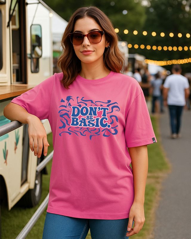 Women's Fandango Pink Don't Be Basic Typography Oversized T-shirt