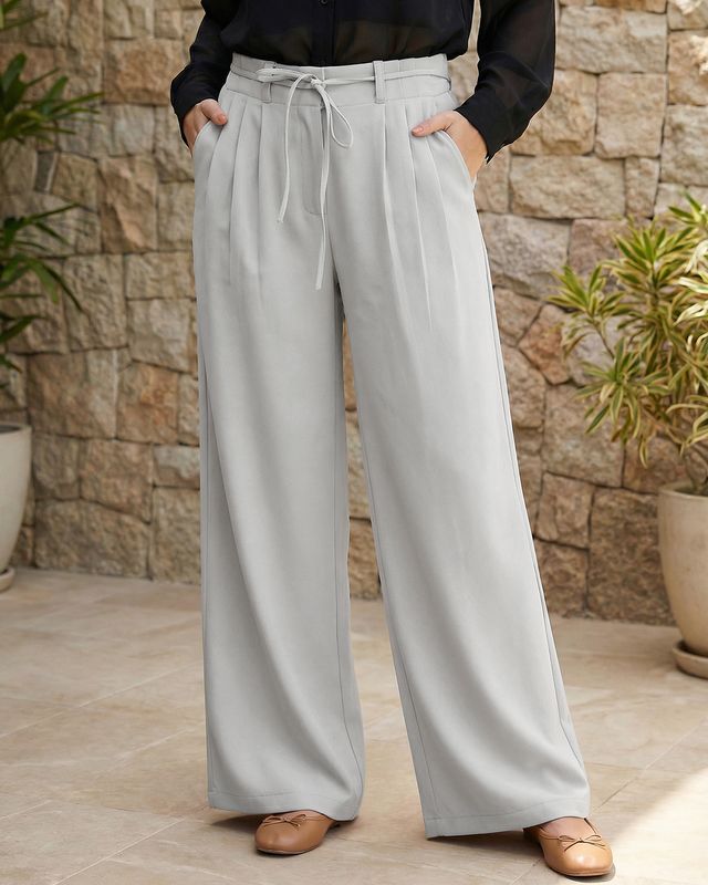 Women's Light Grey Korean Pants