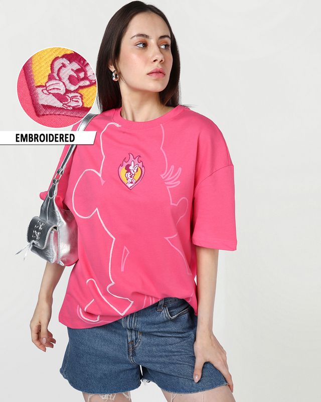 Women's Pink Embroidered Oversized T-shirt