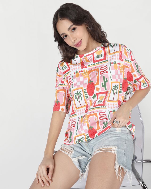 Women's Multicolor All Over Printed Oversized T-shirt