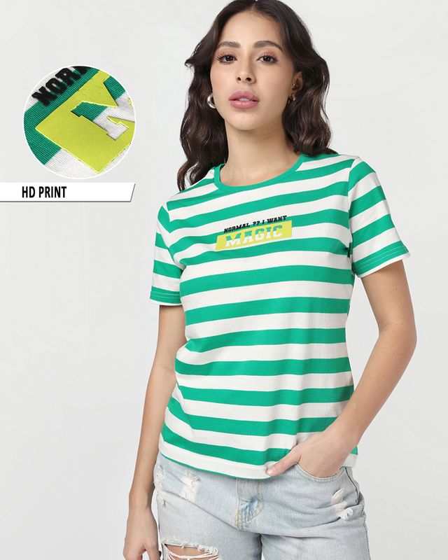 Women's Blarney Green & Gardenia Magic Striped T-shirt
