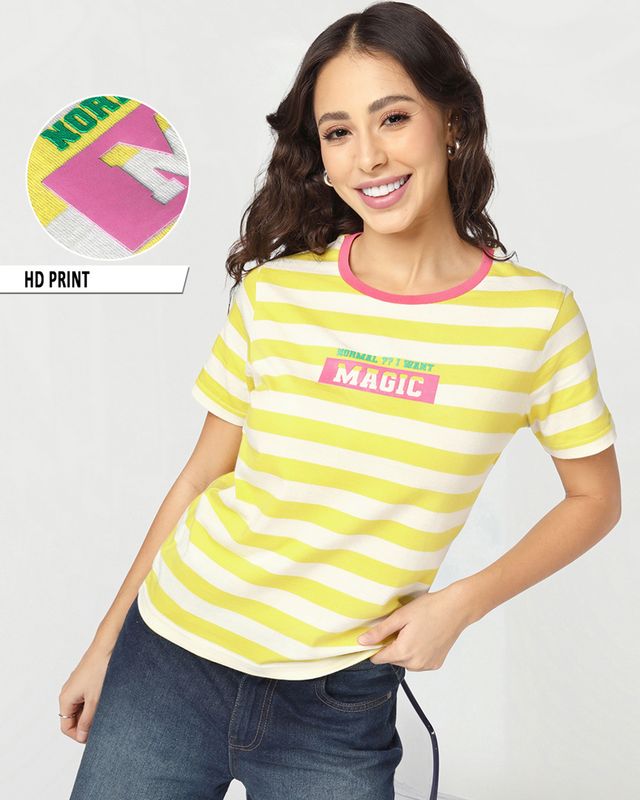 Women's Acacia Yellow & Gardenia Magic Striped T-shirt