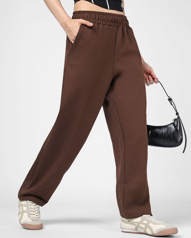 Women's Shaved Chocolate Brown Tapered Fit Track Pants