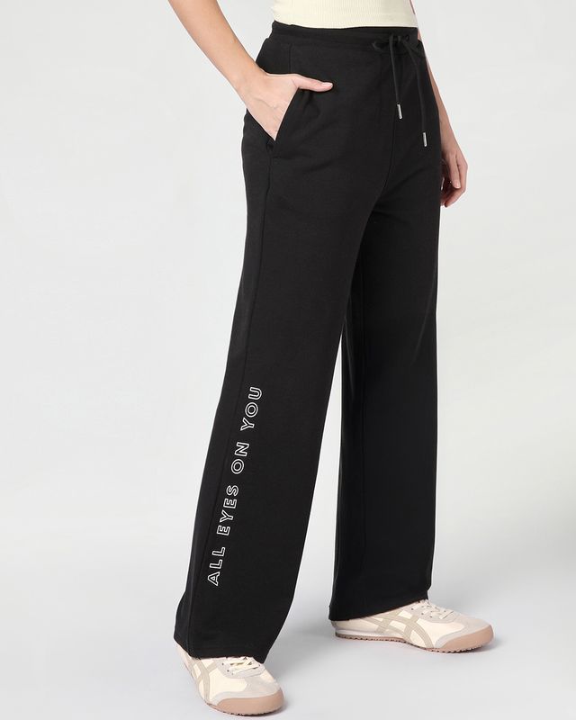 Women's Black Typography Track Pants
