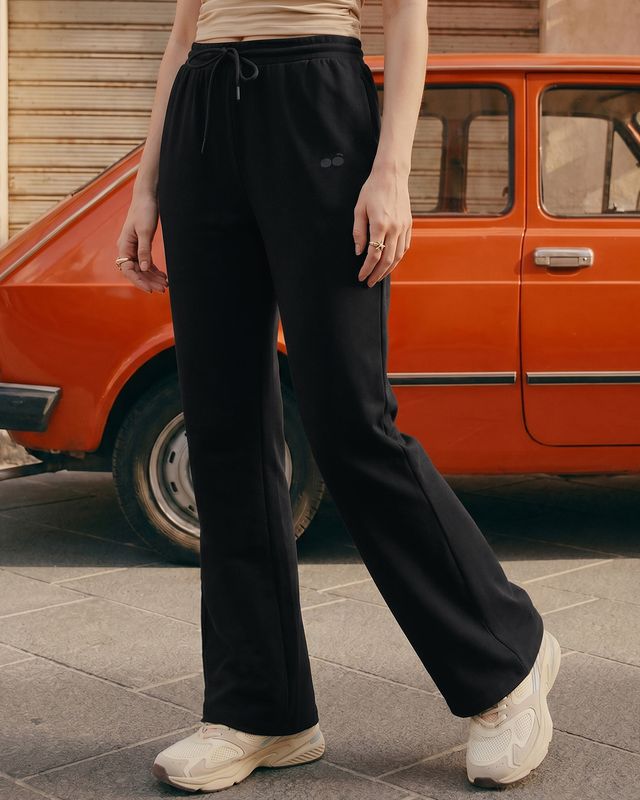 Women's Jet Black Bootcut Track Pants